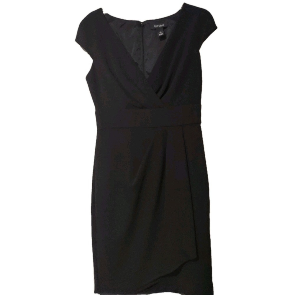 White House Black Market Dress Womens Size 6 Black Zip Up Back Cap Sleeve Pleats